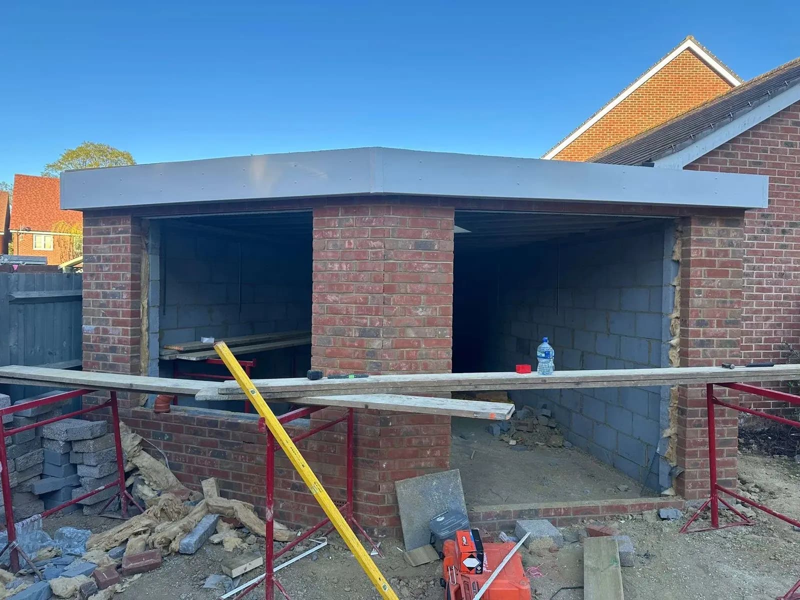 New grey flat roof.